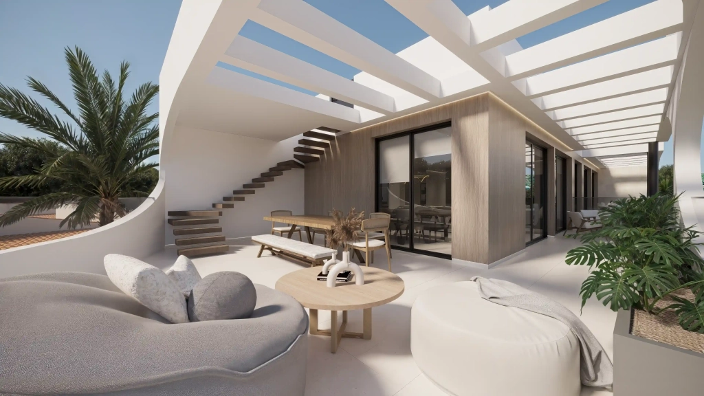 Ibiza Elegance Residences en Jesús, Ibiza, con arquitectura contemporánea, terrazas y piscina comunitaria.