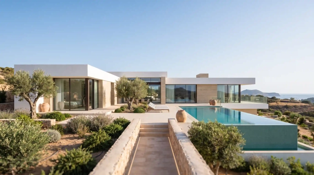 Villa contemporánea de lujo en Ibiza para compradores que buscan vivienda y financiación hipotecaria.